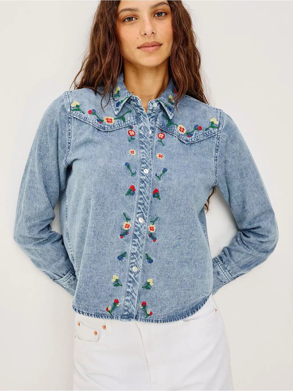Rails Bari Shirt Faded Indigo Floral Embroidery, M